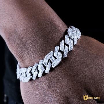 15mm Prong Baguette Gucci Cuban Bracelet In 18k White Gold ZUU KING